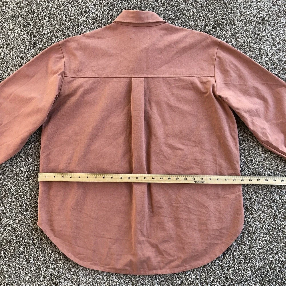 ETHOS Button Up Shirt Jacket Salmon Pink Oversized Long Sleeve Korean Streetwear - Picture 7 of 8